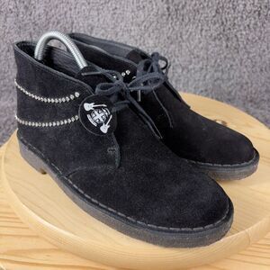Clarks Originals Rock Royalty Desert Boot Womens 8.5 Narrow Black Suede Chukka